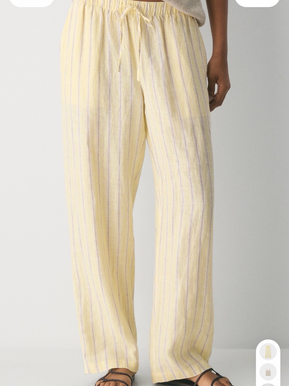 Aritzia Little Moon “Sail” Casual Striped Cotton-Linen Pants - Light Yellow/Taup